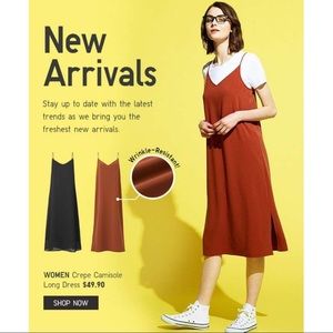Uniqlo Crepe Camisole Slip Dress, Rust, Size Small